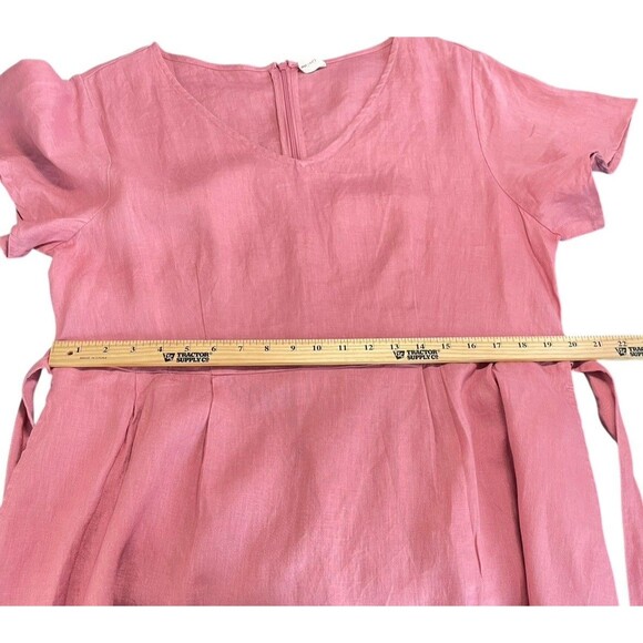Grae Cove Linen Dress Tie Waist Pockets Rose Pink women’s  Size XL Knee Length - Picture 15 of 16